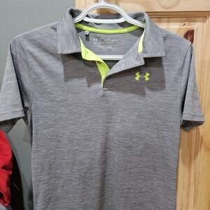 Under Armour Boy's Heather Gray Polo with Neon Accents